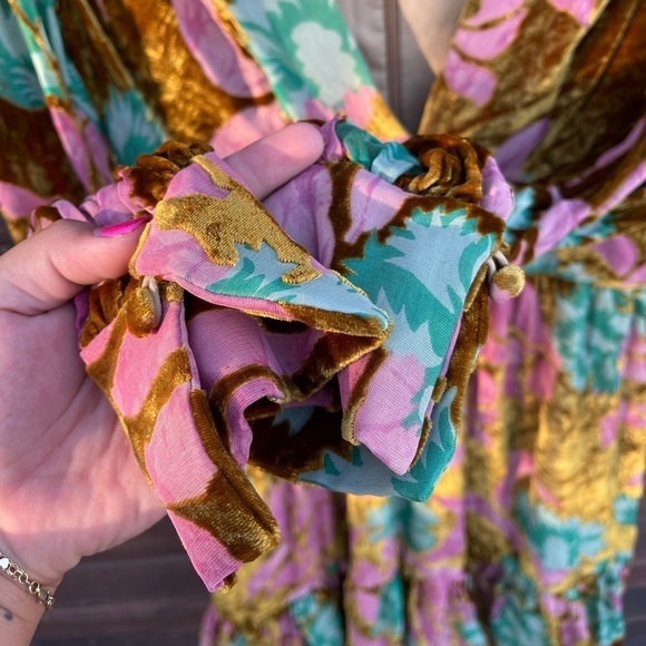 Saloni Pia Velvet Devore Dress Paradise Azalea - Picture 5 of 7